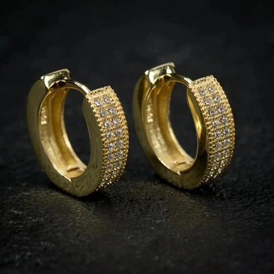 Men's & Women 2Ct Round Lab Created Diamond Hoop Earrings 14K Yellow Gold Plated - Image 1 of 3