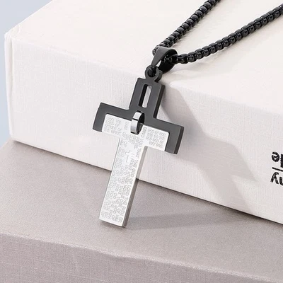 Collar colgante cruz de Jesús de acero inoxidable plateado/oro/negro para hombre de 24 pulgadas Foto 1 de 4