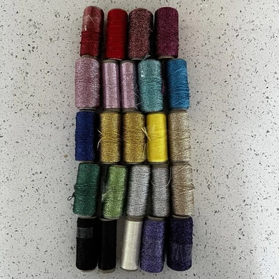 24 Punch Needle Metallic Yarns Threads Embroidery Lot Mixed Colors Used Vintage - Image 1 of 4