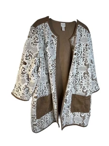 Chicos Boho Lace Suede Brown Top Blazer Jacket Blouse sz 3 / 16 XL  (15) - Picture 1 of 11