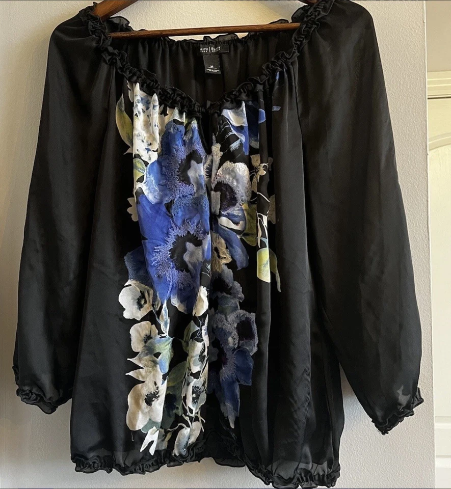 Blusa Mujer Casa Blanca Mercado Negro Floral Ligera Talla M Foto 1 de 1