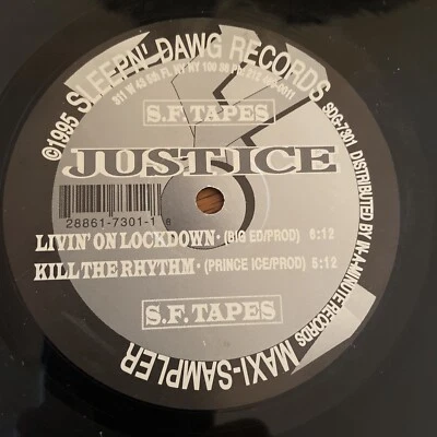 JUSTICE- S.F. Tapes 12” Sampler 1995 LIVIN ON LOCKDOWN/Kill The Rhythm Vinyl LP - Image 1 of 4