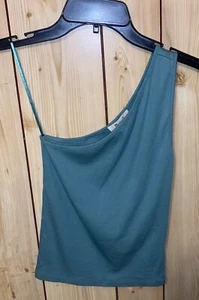 Camiseta sin mangas MADEWELL Supima® Rib de un hombro talla pequeña verde básica acanalada moderna - Imagen 1 de 5