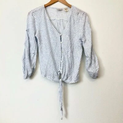 DAYTRIP BUCKLE White Blue Linen Stripe Button Down Long Sleeve Tie JUNIORS Small - Image 1 of 4