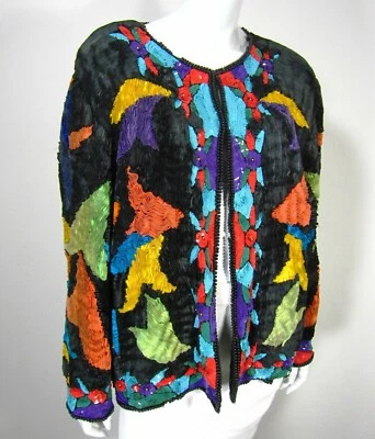 Chaqueta Blazer Imperial Artesanal Manga Larga Talla M Mediana Seda Lentejuelas Negra  Foto 1 de 4