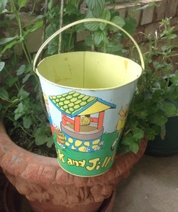 Arte vintage Sand Pail Jack & Jill de Ohio-hermosos gráficos-raro tamaño grande - Imagen 1 de 7