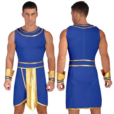 Mens Ancient Greek Egypt King Costume Halloween Egyptian Pharaoh Toga Dress Up - Image 1 of 3