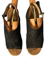 Rockport Women's Briah PERF Sling Wedge Sandal Black Nubuck Size 8.5