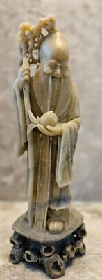 Estatuilla china de piedra de jabón tallada asiática Shou Lao dios de la longevidad, coleccionable  Foto 1 de 4