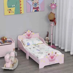 Kids Wooden Princess Crown & Flower Single Bed w/ Safety Side Rails Slats Pink - Picture 1 of 11
