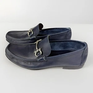 Salvatore Ferragamo 10EE Navy Leather Horsebit Loafers Gancini Italy Dress Italy - Picture 1 of 18