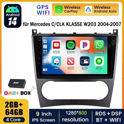 DAB+ 64G Android 14 IPS Autoradio Carplay GPS BT für Mercedes Benz C KLASSE W203 - Bild 1 von 4