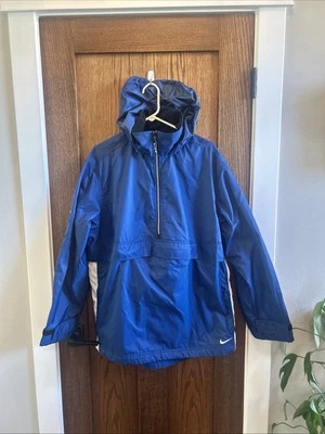 Jaqueta pulôver azul vintage Y2K Nike Anorak logotipo capuz empacotável masculina média - Imagem 1 de 4