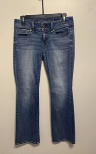 Pantalones de mezclilla AMERICAN EAGLE para mujer 6 cortos KICK BOOT corte tiro bajo azul elástico Y2K - Imagen 1 de 13