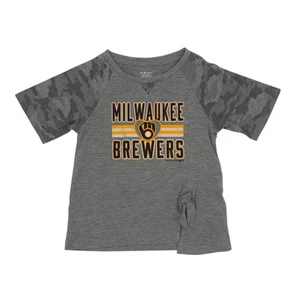MLB Milwaukee Brewers Toddler Girls Short Sleeve Front Knot T-Shirt in Gray, 2T - Picture 1 of 3