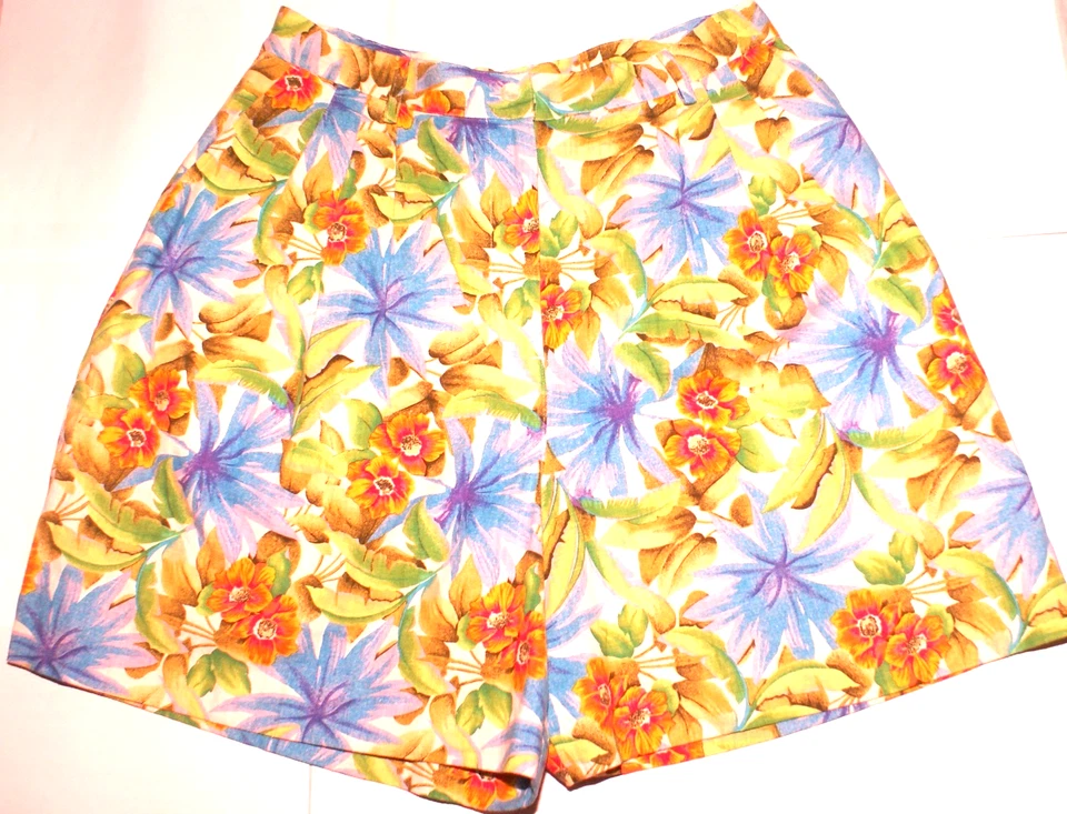 Shorts feminino vintage Marsh Landing linho-algodão 16, floral tropical havaiano - Imagem 1 de 3