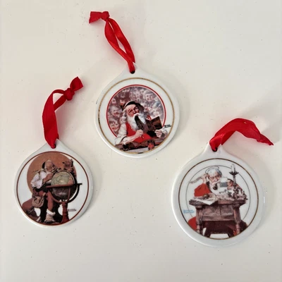 Lote 3 adornos navideños vintage de porcelana de Papá Noel Norman Rockwell 1995 1996 1998 Foto 1 de 4