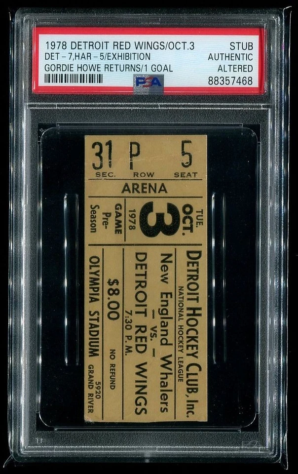 Gordie Howe Returns/1 Goal - PSA Ticket 1978 Detroit Red Wings Hartford NHL - Image 1 of 2
