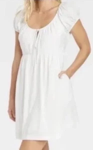 Universal Thread S Short Puff Sleeve Lined Dress Cotton Blend Pockets Mini - Picture 1 of 10