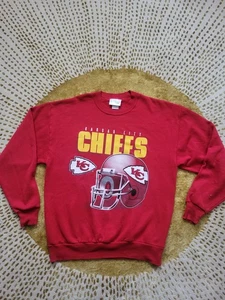 Vintage Kansas City Chiefs Red Crewneck 1995 Size Large - Chalk Line Tag - Picture 1 of 6