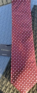 Corbata de seda geométrica tejida Canali para hombre borgoña Italia nueva con etiquetas - Imagen 1 de 3