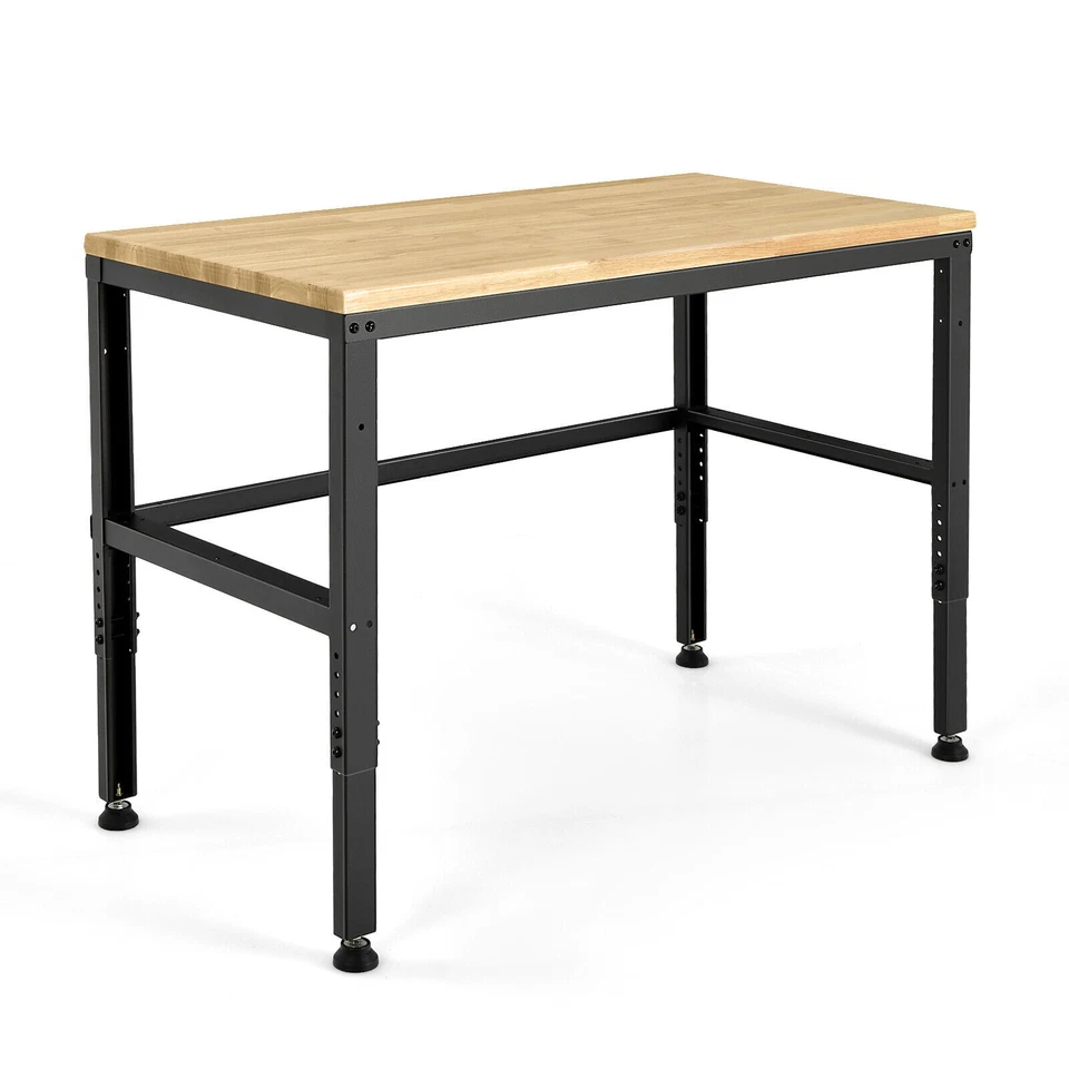 Costway 48" 2000lbs Weight Capacity Solid Oak Wood Top Adjustable Workbench - Natural/Black (TH10020NA)