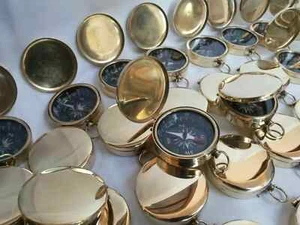 Brass Vintage Lid Compass Lot Of 10 Marine Collectible Decorative Antique Look - Picture 1 of 5