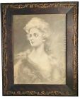 VICTORIAN LADY PORTRAIT PHOTO PRINT FEATHERS EMBOSSED WOOD FRAME 9.5” x 12”