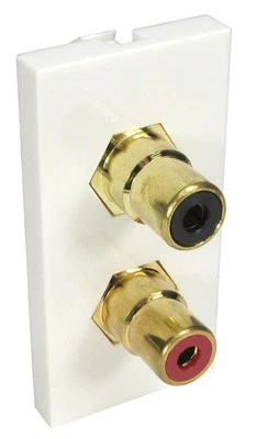 RCA 2 Phono Euro Mod PANEL WALL MOUNT SOCKET Faceplate AUDIO Coupler Black Red - Image 1 of 4