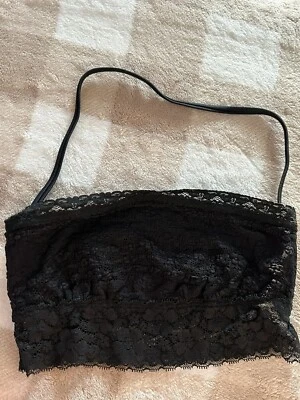 Intimately Free People Size Small Black Lace Bandeau Bra Scalloped Edge w Strap - Image 1 of 4