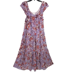 Knox Rose Maxi Dress Womens M Purple Floral Tiered Flutter Sleeves Pockets Boho - Picture 1 of 9