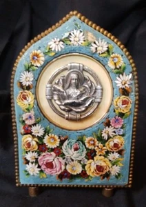 Lovely Old Saint Therese Silver Plaque On Micromosaic 14 X 9 Cm Free Shipping - Picture 1 of 4