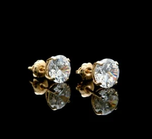 Pendientes de diamantes simulados de 2,50 quilates de oro amarillo real de 14 quilates con tachuelas redondas atornilladas - Imagen 1 de 6