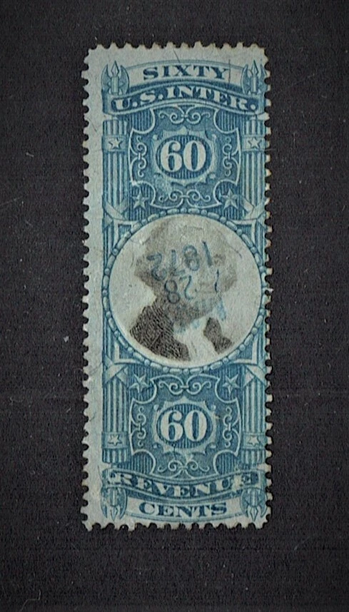 1871 U.S.Revenue Second Issue Docu 60c Blue & Blk Washington p.12 Sc#R116 Used^ - Image 1 of 1