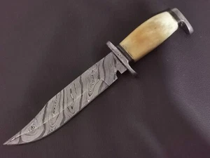 13" CUSTOM HAND MADE DAMASCUS STEEL BOWIE KNIFE WOOD & BONE HANDLE W/SHEATH 5471 - Picture 1 of 7