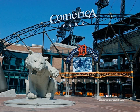 Comerica Park Detroit Tigers Unsigned Main Entrance Exterior View Photo Cover