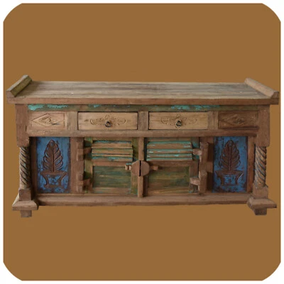 Commode En Bois Massif "Java" En Teck Ancien I Style : Vintage - Boho - Shabby - Photo 1/4