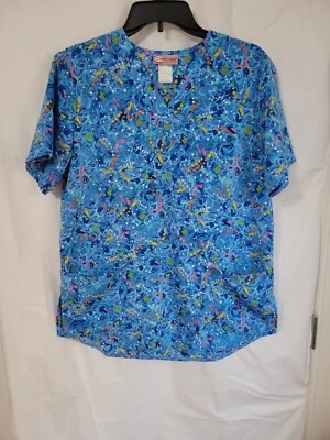 Cherokee Inspired Comfort Scrub Star Fish V Neck Cinch Waist Blue Women's Small Foto 1 de 4