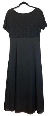 Vestido Formal Vintage Lanz of Salzburg Negro Encaje Talla 12 Roseta Tren Gala Foto 1 de 4