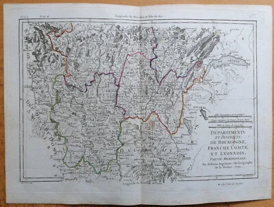 2 Maps France Bourgogne Lyon Franche Comte- Original Map fr. Grenet Atlas - 1790 - Image 1 of 2