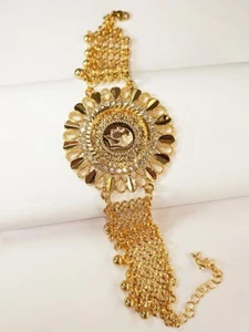 Turkish Ataturk Coin Emblem Wide Chain Gold Costume Bracelet - Brand New - Picture 1 of 4