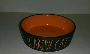 Rae Dunn Scaredy Cat Black Orange Pet Food Bowl Dish  - Picture 1 of 6