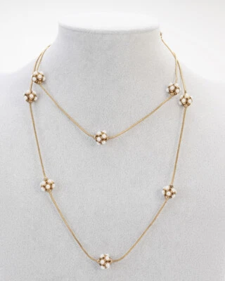 Colar longo pérola sautoir ouro 14K antigo liberdade italiana noiva vintage - Imagem 1 de 4