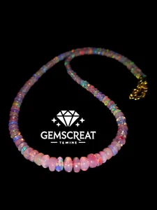 16" Natural Ethiopian Opal Wello Fire Opal Gemstone Bead Necklace Jewelry F69 - Picture 1 of 5