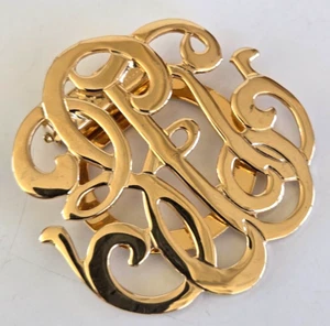 Vintage Gold Tone Monogram Scarf Clip 1-5/8" - Picture 1 of 5