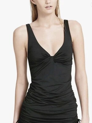 Camiseta tankini para mujer Calvin Klein negra con control de barriga acanalada talla M Foto 1 de 3