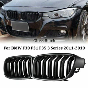 Gloss Black Front Kidney Grille Grills Fits BMW 3 Series F30 328i 335i 2012-2018 - Picture 1 of 6