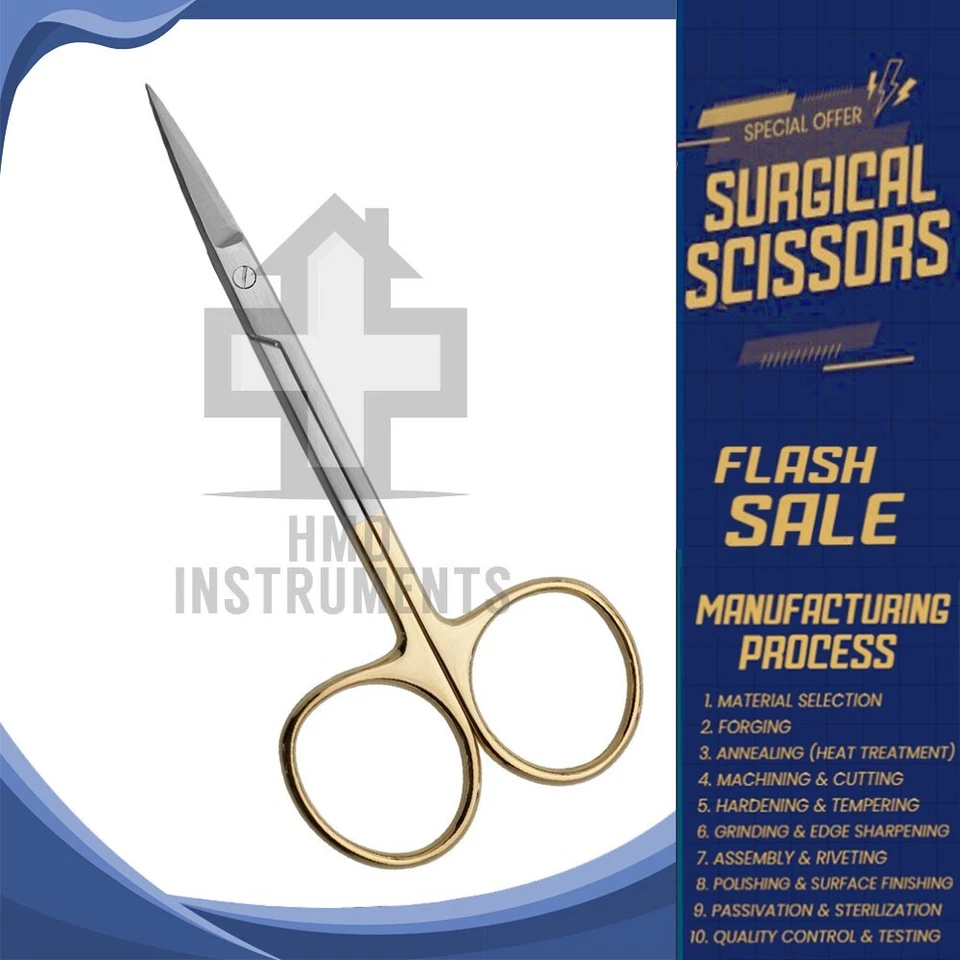 Surgical Iris Scissors – 4.5" Curved with TC Inserts, Serrated German Steel - Image 1 of 1