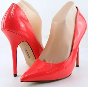 $140 BOUTIQUE 9 JUSTINE Neon Orange Coral Patent Leather Designer Pumps 8.5 - Picture 1 of 4