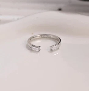 0.20 TCW Baguette Cut Moissanite Unique Open Wedding Band Solid 14K White Gold - Picture 1 of 13